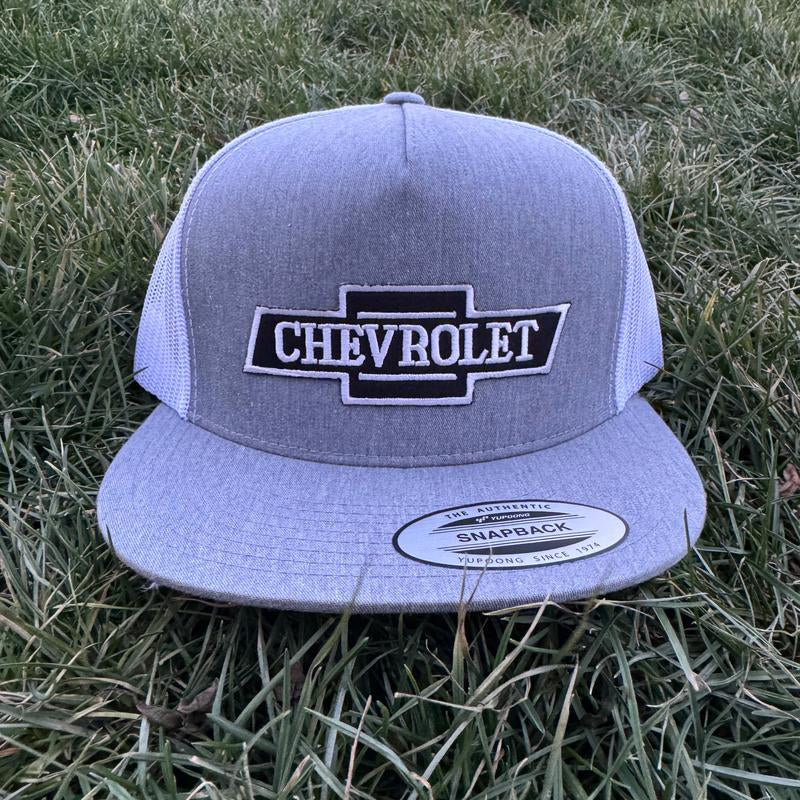 Vintage Chevrolet Flatbill Snapback Hat with Classic Logo Design and Adjustable Fit for Men and Women