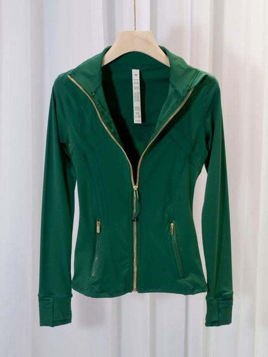 Women'S Spring & Fall Gold Zip Jacket, Sporty Long Sleeve Plain Design, Quick-Dry Slim Fit Yoga Running Outerwear