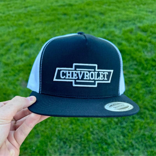 Vintage Chevrolet Flatbill Snapback Hat with Classic Logo Design and Adjustable Fit for Men and Women